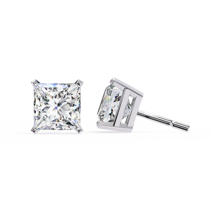 Princess-Cut Diamond Stud Earrings – Elegant Solitaire Earrings 925 Silver