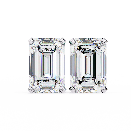 Emerald Cut Diamond Stud Earrings – Classic Four-Prong Setting 925 Silver