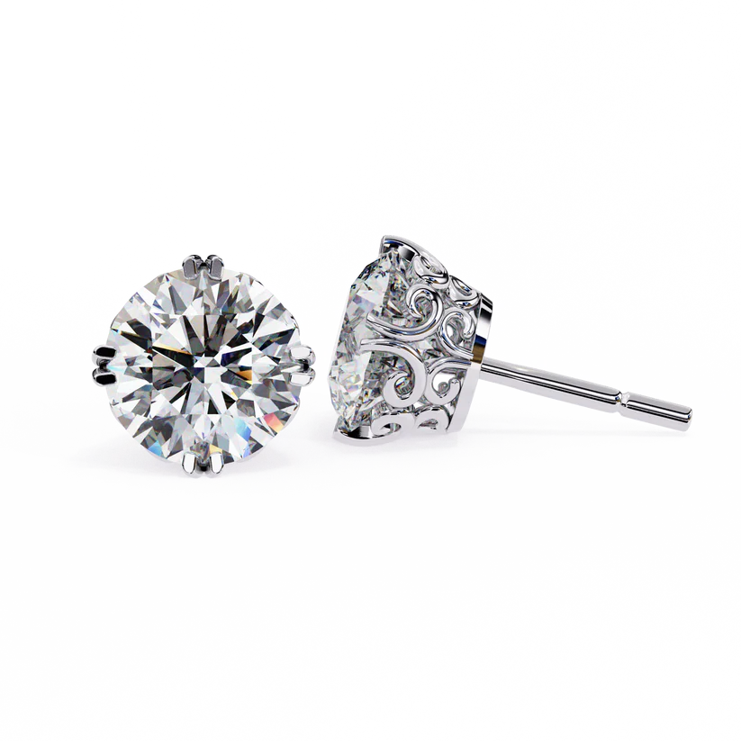 Elegant Filigree Basket Diamond Stud Earrings – Timeless Luxury 925 Silver
