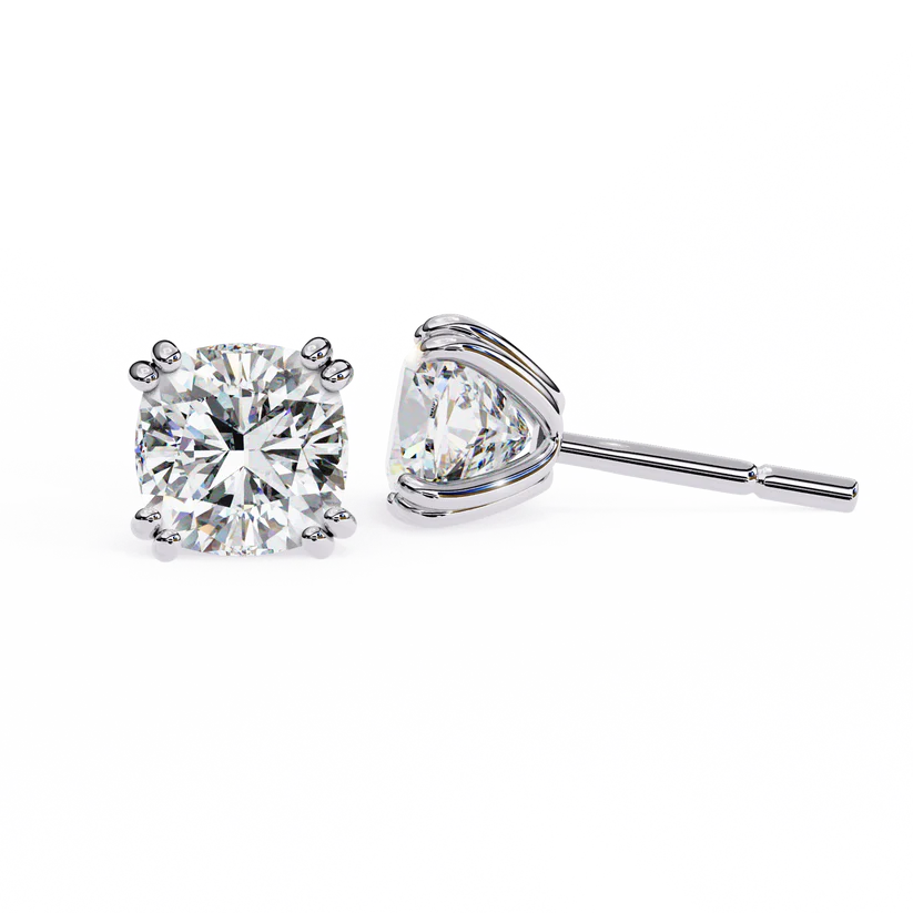 Cushion Cut Diamond Stud Earrings – Elegant 4-Prong Solitaire Design 925 Silver