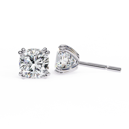 Cushion Cut Diamond Stud Earrings – Elegant 4-Prong Solitaire Design 925 Silver