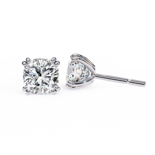 Cushion Cut Diamond Stud Earrings – Elegant 4-Prong Solitaire Design 925 Silver