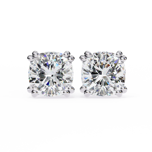 Cushion Cut Diamond Stud Earrings – Elegant 4-Prong Solitaire Design 925 Silver