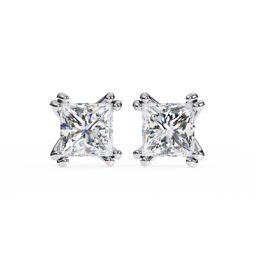 Princess-Cut Diamond Stud Earrings with Classic 4-Prong Setting 925 Silver