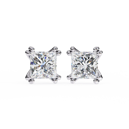 Princess-Cut Diamond Stud Earrings with Classic 4-Prong Setting 925 Silver