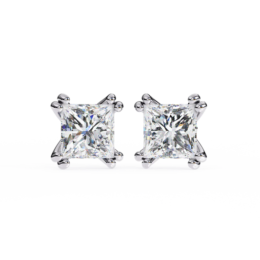 Princess-Cut Diamond Stud Earrings with Classic 4-Prong Setting 925 Silver