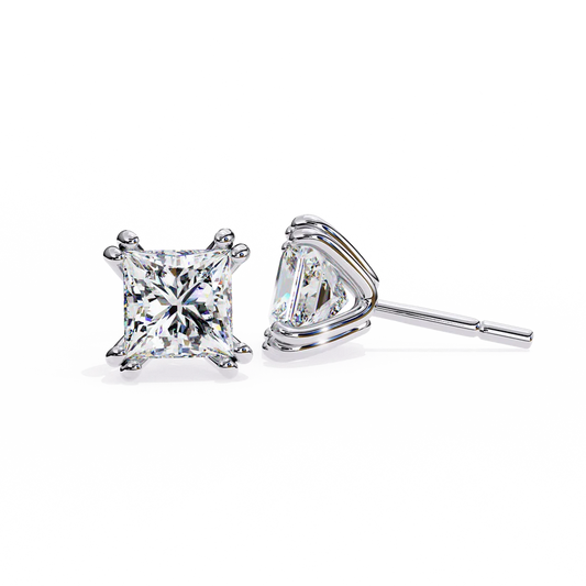 Princess-Cut Diamond Stud Earrings with Classic 4-Prong Setting 925 Silver