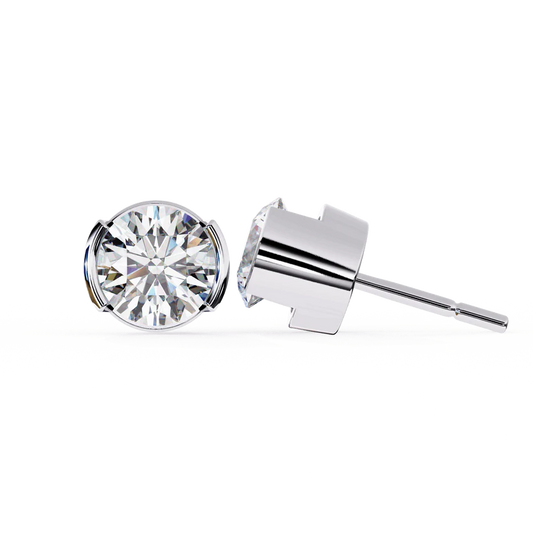 Round-Cut Diamond Bezel Stud Earrings 925 Silver