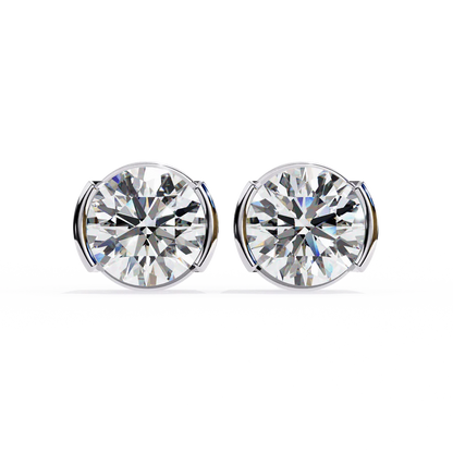 Round-Cut Diamond Bezel Stud Earrings 925 Silver