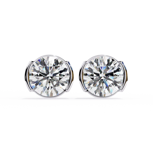 Round-Cut Diamond Bezel Stud Earrings 925 Silver