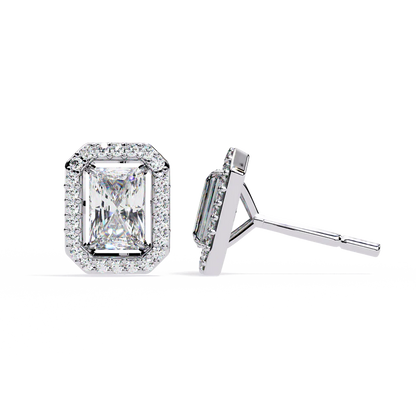 Radiant Cut Halo Diamond Stud Earrings 925 Silver