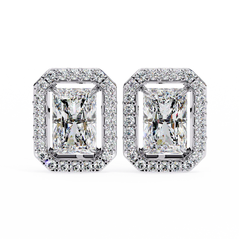 Radiant Cut Halo Diamond Stud Earrings 925 Silver