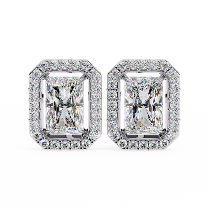 Radiant Cut Halo Diamond Stud Earrings 925 Silver
