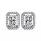 Radiant Cut Halo Diamond Stud Earrings 925 Silver