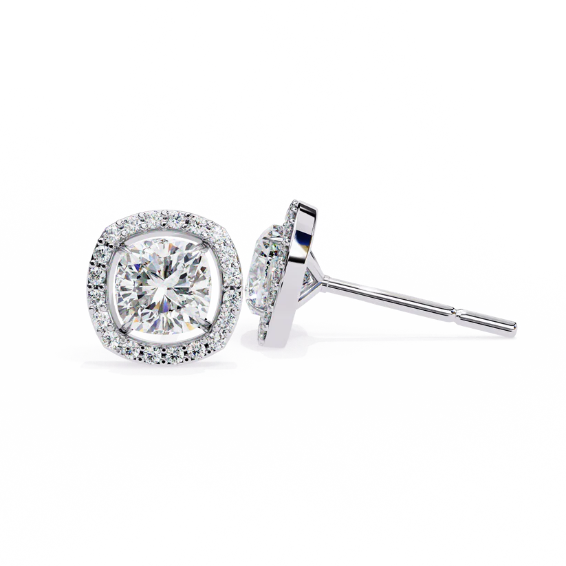 Cushion Halo Diamond Stud Earrings | Elegant Sparkle 925 Silver