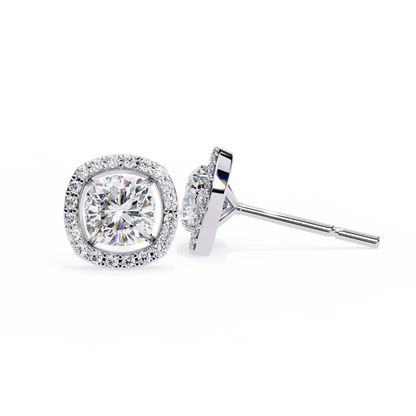 Cushion Halo Diamond Stud Earrings | Elegant Sparkle 925 Silver