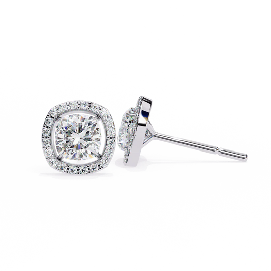 Cushion Halo Diamond Stud Earrings | Elegant Sparkle 925 Silver