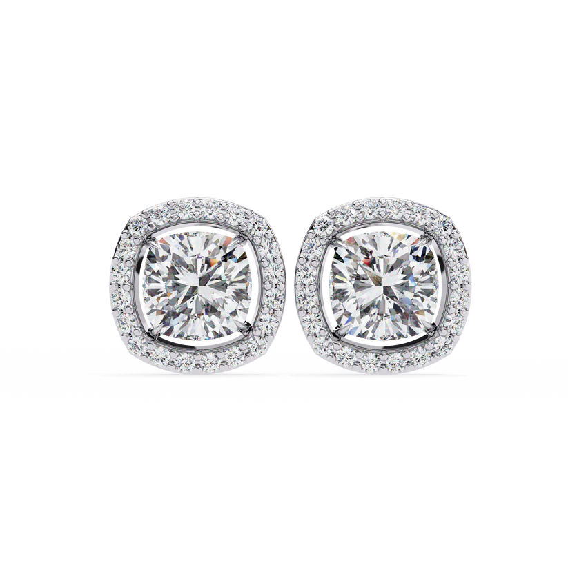 Cushion Halo Diamond Stud Earrings | Elegant Sparkle 925 Silver