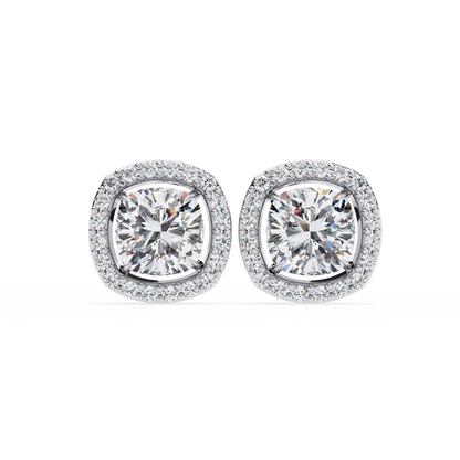 Cushion Halo Diamond Stud Earrings | Elegant Sparkle 925 Silver