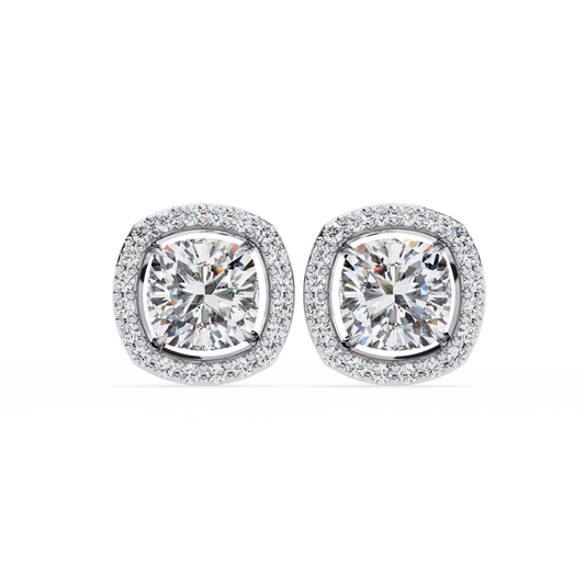 Cushion Halo Diamond Stud Earrings | Elegant Sparkle 925 Silver