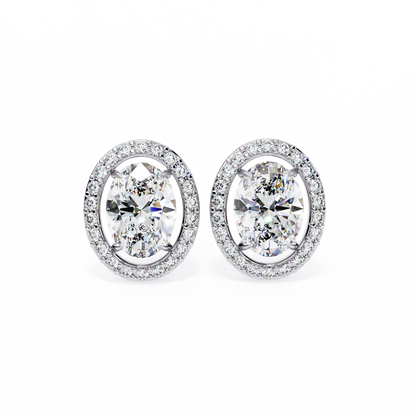 Oval Halo Diamond Stud Earrings - Timeless Brilliance 925 Silver