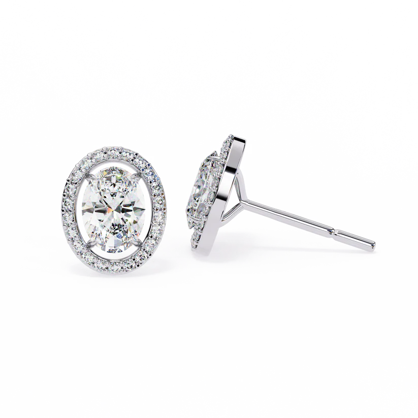 Oval Halo Diamond Stud Earrings - Timeless Brilliance 925 Silver