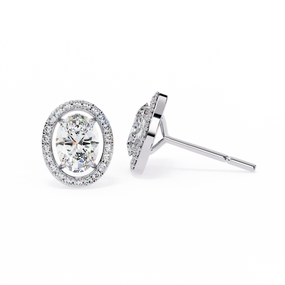 Oval Halo Diamond Stud Earrings - Timeless Brilliance 925 Silver