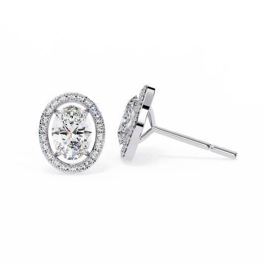 Oval Halo Diamond Stud Earrings - Timeless Brilliance 925 Silver