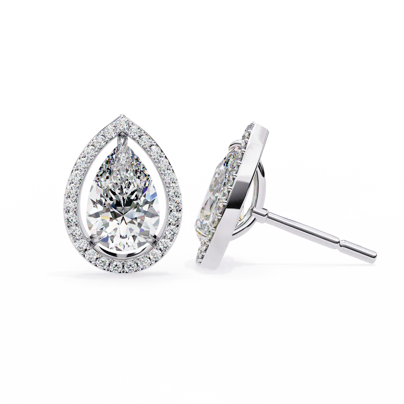 Pear Diamond Halo Stud Earrings 925 Silver