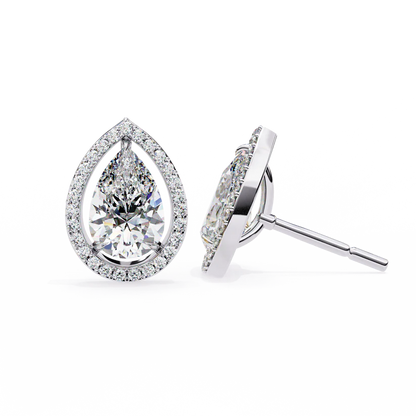 Pear Diamond Halo Stud Earrings 925 Silver