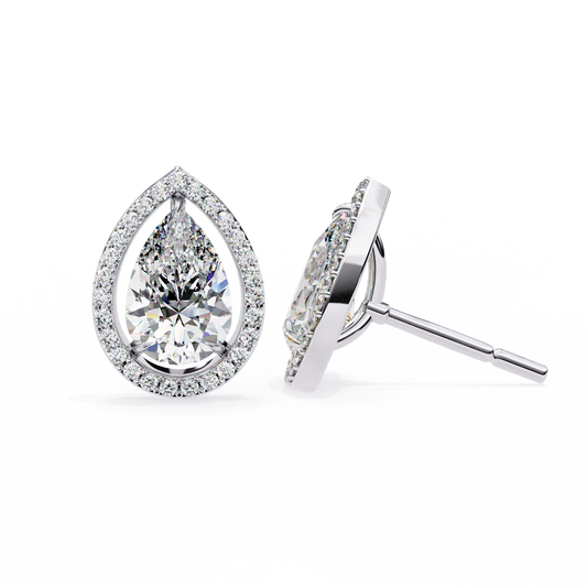 Pear Diamond Halo Stud Earrings 925 Silver