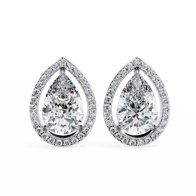Pear Diamond Halo Stud Earrings 925 Silver