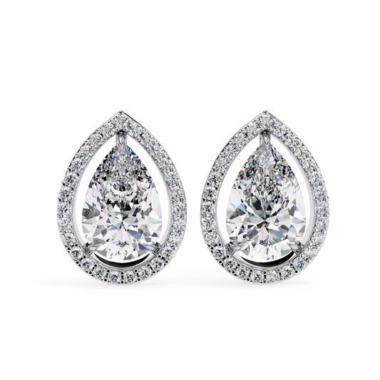 Pear Diamond Halo Stud Earrings 925 Silver
