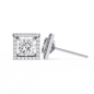 Princess Cut Halo Diamond Stud Earrings 925 Silver