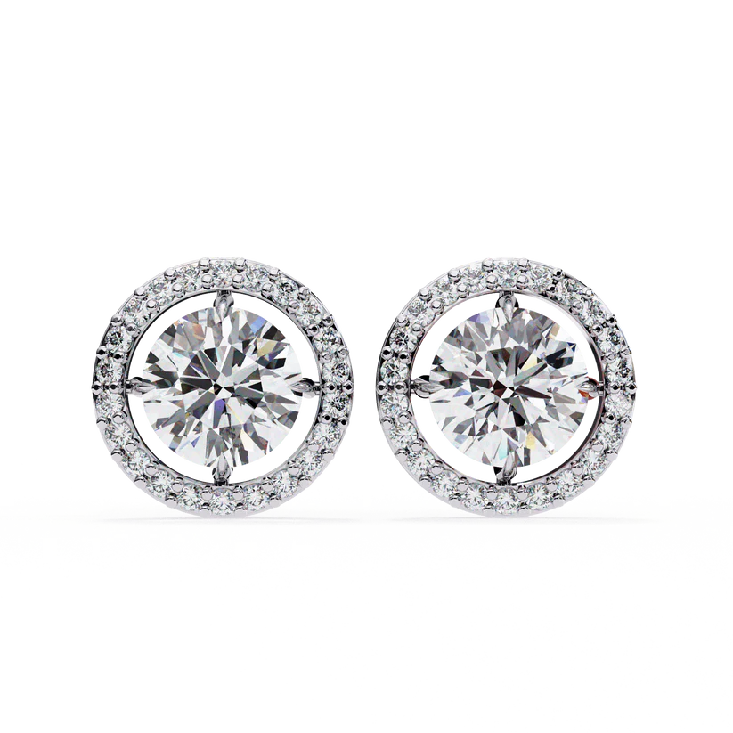 Round Halo Diamond Stud Earrings – Brilliant Cut with Pave Accents 925 Silver