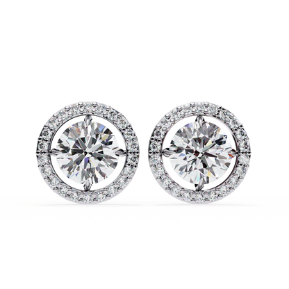 Round Halo Diamond Stud Earrings – Brilliant Cut with Pave Accents 925 Silver
