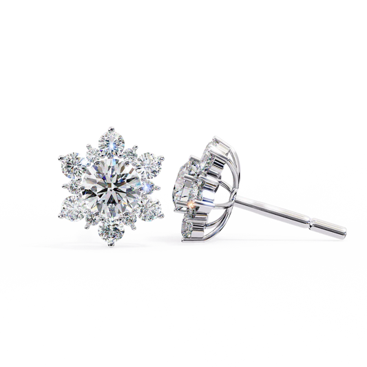 Floral Cluster Diamond Stud Earrings – Elegant Snowflake Design 925 Silver