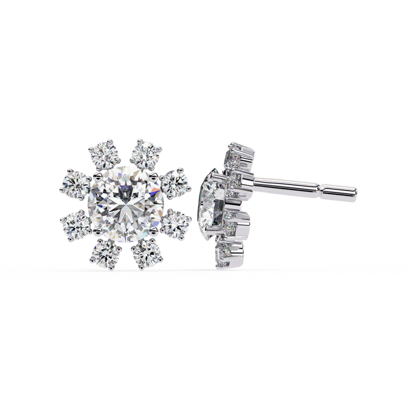 Sunburst Cluster Diamond Stud Earrings – Radiant Floral Design 925 Silver
