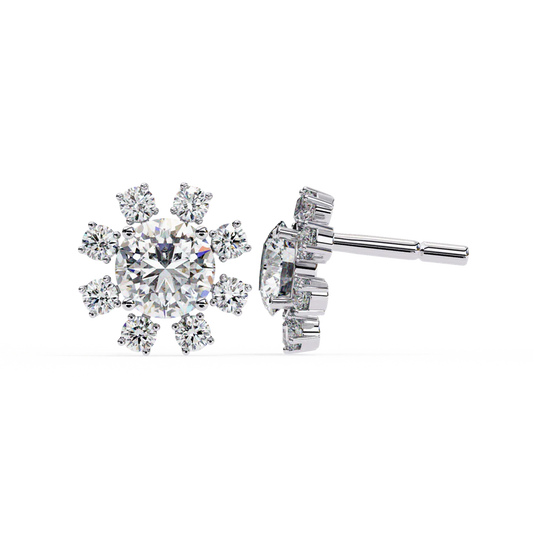 Sunburst Cluster Diamond Stud Earrings – Radiant Floral Design 925 Silver