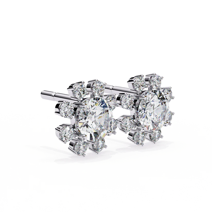 Sunburst Cluster Diamond Stud Earrings – Radiant Floral Design 925 Silver