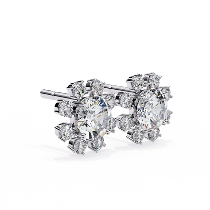 Sunburst Cluster Diamond Stud Earrings – Radiant Floral Design 925 Silver