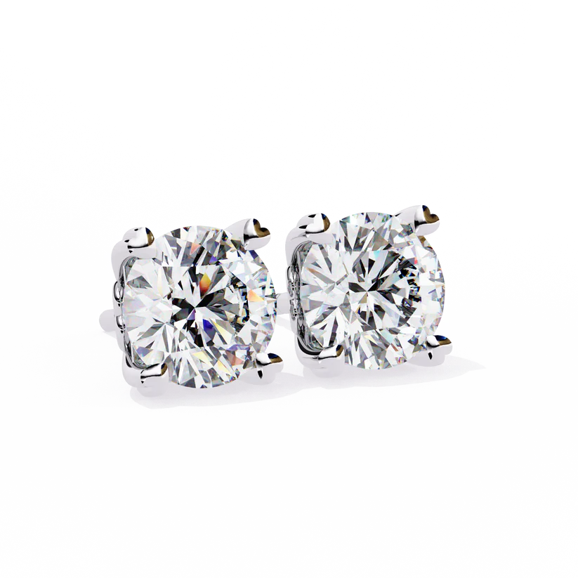 Classic Round-Cut Diamond Stud Earrings with Elegant Heart Detailing 925 Silver