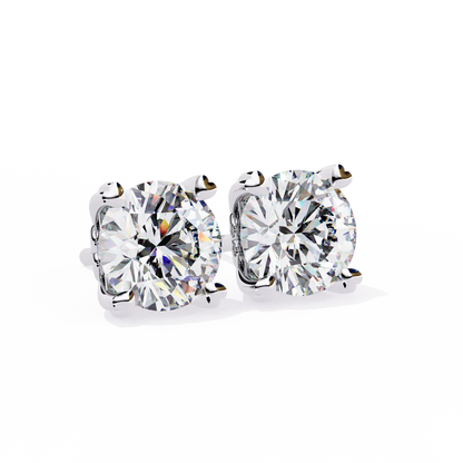 Classic Round-Cut Diamond Stud Earrings with Elegant Heart Detailing 925 Silver