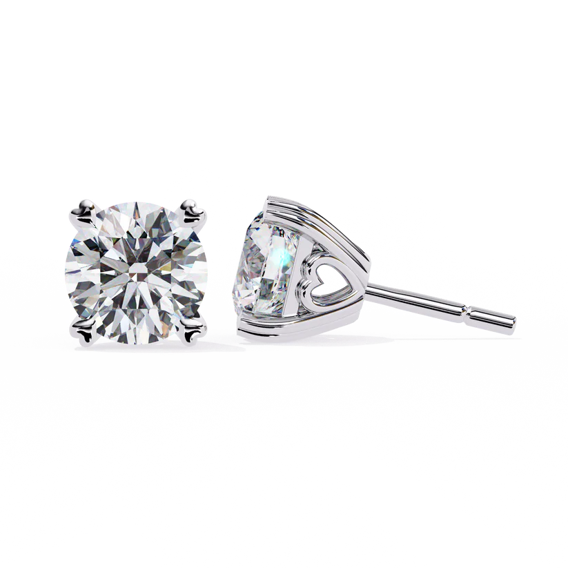 Classic Round-Cut Diamond Stud Earrings with Elegant Heart Detailing 925 Silver