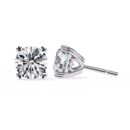 Classic Round-Cut Diamond Stud Earrings with Elegant Heart Detailing 925 Silver