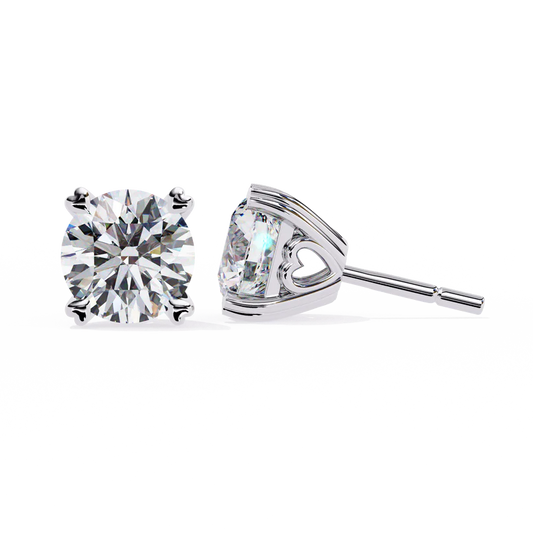 Classic Round-Cut Diamond Stud Earrings with Elegant Heart Detailing 925 Silver