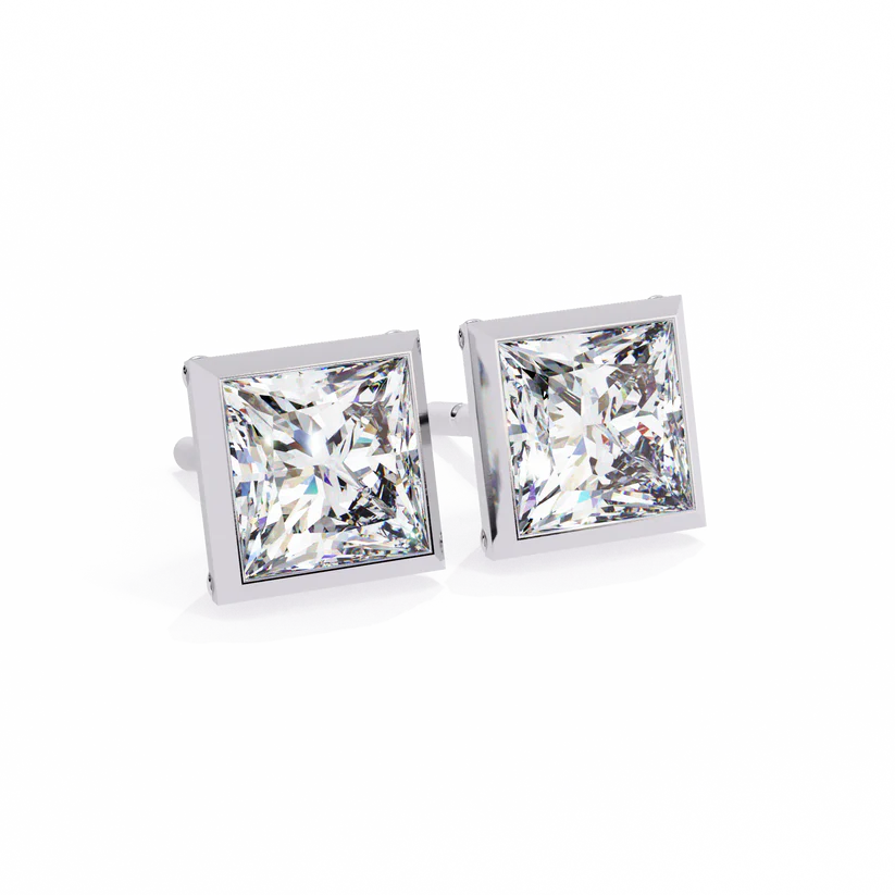 Princess Cut Diamond Stud Earrings in Bezel Setting 925 Silver