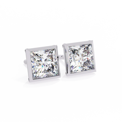 Princess Cut Diamond Stud Earrings in Bezel Setting 925 Silver