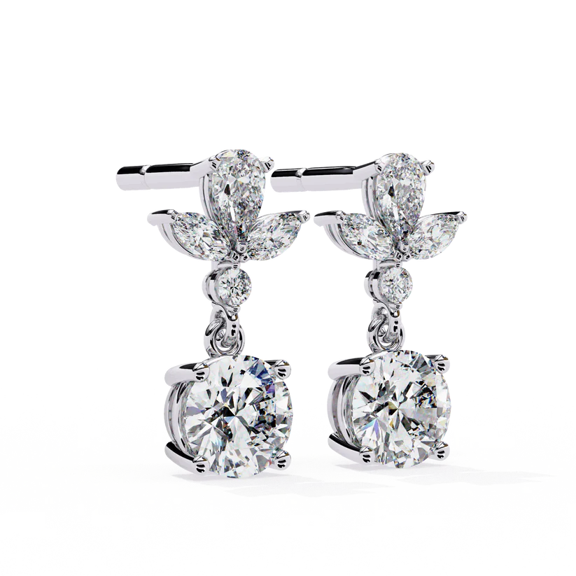 Stunning Diamond Drop Earrings Featuring Pear and Marquise Cluster Halo 925 Silver