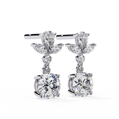 Stunning Diamond Drop Earrings Featuring Pear and Marquise Cluster Halo 925 Silver